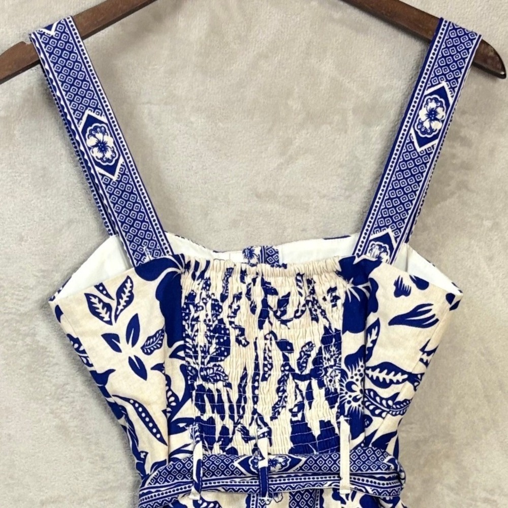 Rachel Zoe Blue and White Floral Print Tie-Waist Romper - Picture 5 of 10
